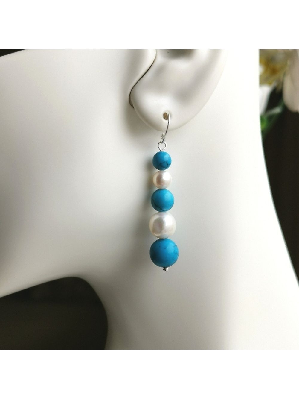 Turquoise White Freshwater Pearl Dangle  Earrings 🆕